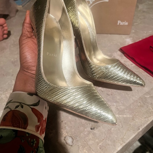 NIB Christian Louboutin So Kate 120 Platine Champagne Gold Calf Metallic Pumps - Picture 12 of 12